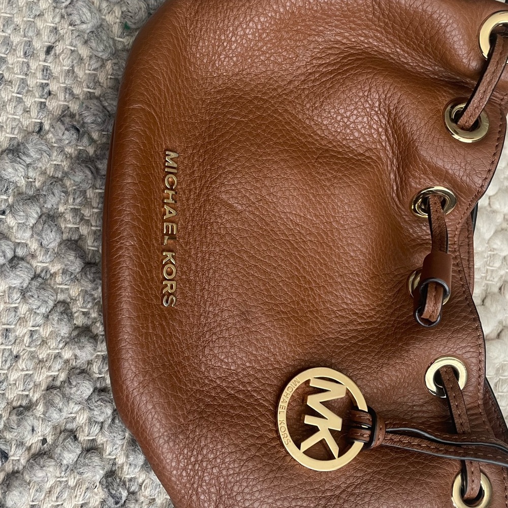 Michael Kors Brown Pebbled Leather Shoulder Bag with Gold Hardware